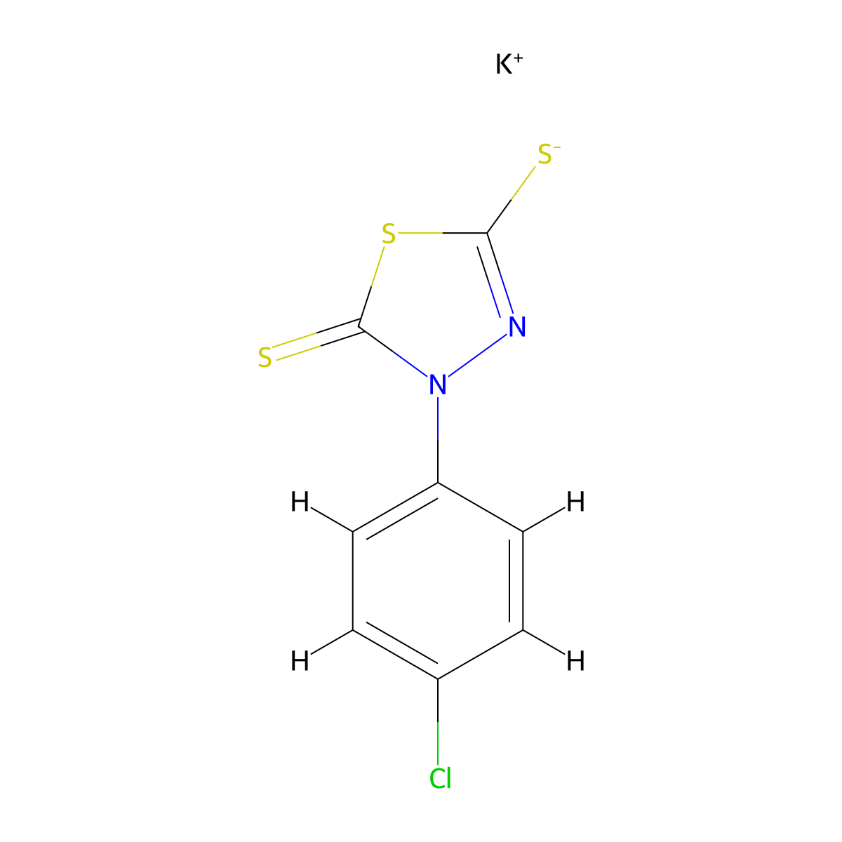 Potassium 4-(4-chlorophenyl)-5-thioxo-4,5-dihydro-1,3,4-thiadiazole-2-thiolate molecular structure, CAS 1049756-11-7