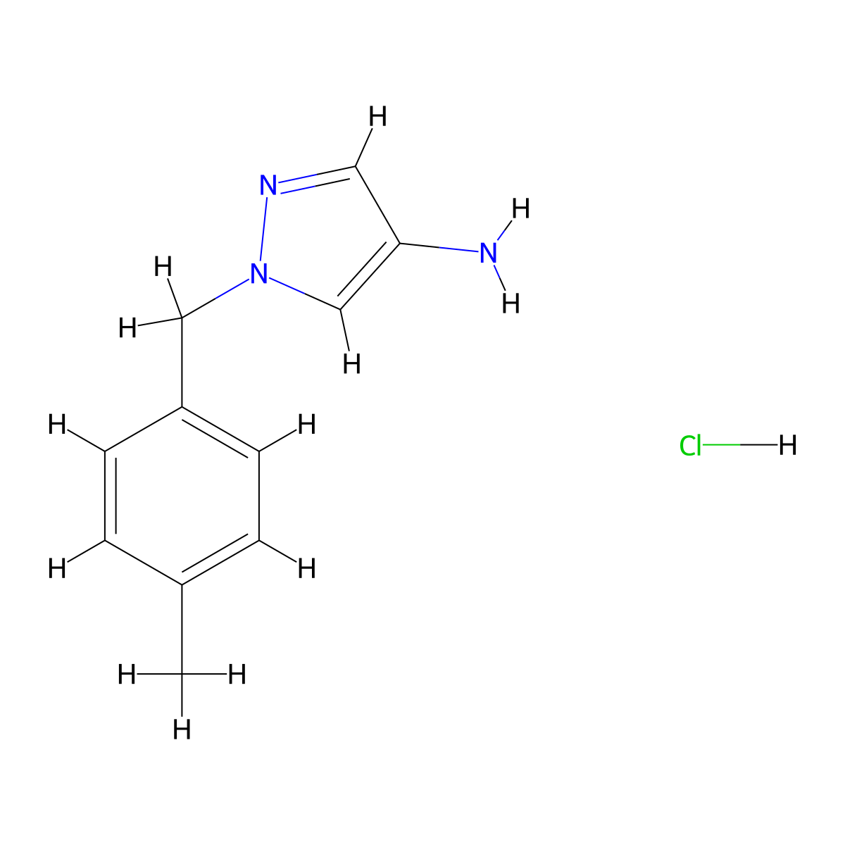 1-(4-methylbenzyl)-1H-pyrazol-4-amine hydrochloride molecular structure, CAS 1049756-50-4