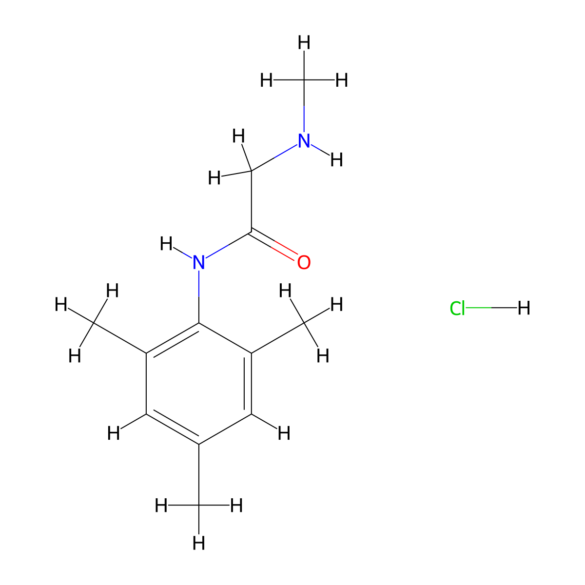 2-(methylamino)-N-(2,4,6-trimethylphenyl)acetamide hydrochloride molecular structure, CAS 1049756-92-4