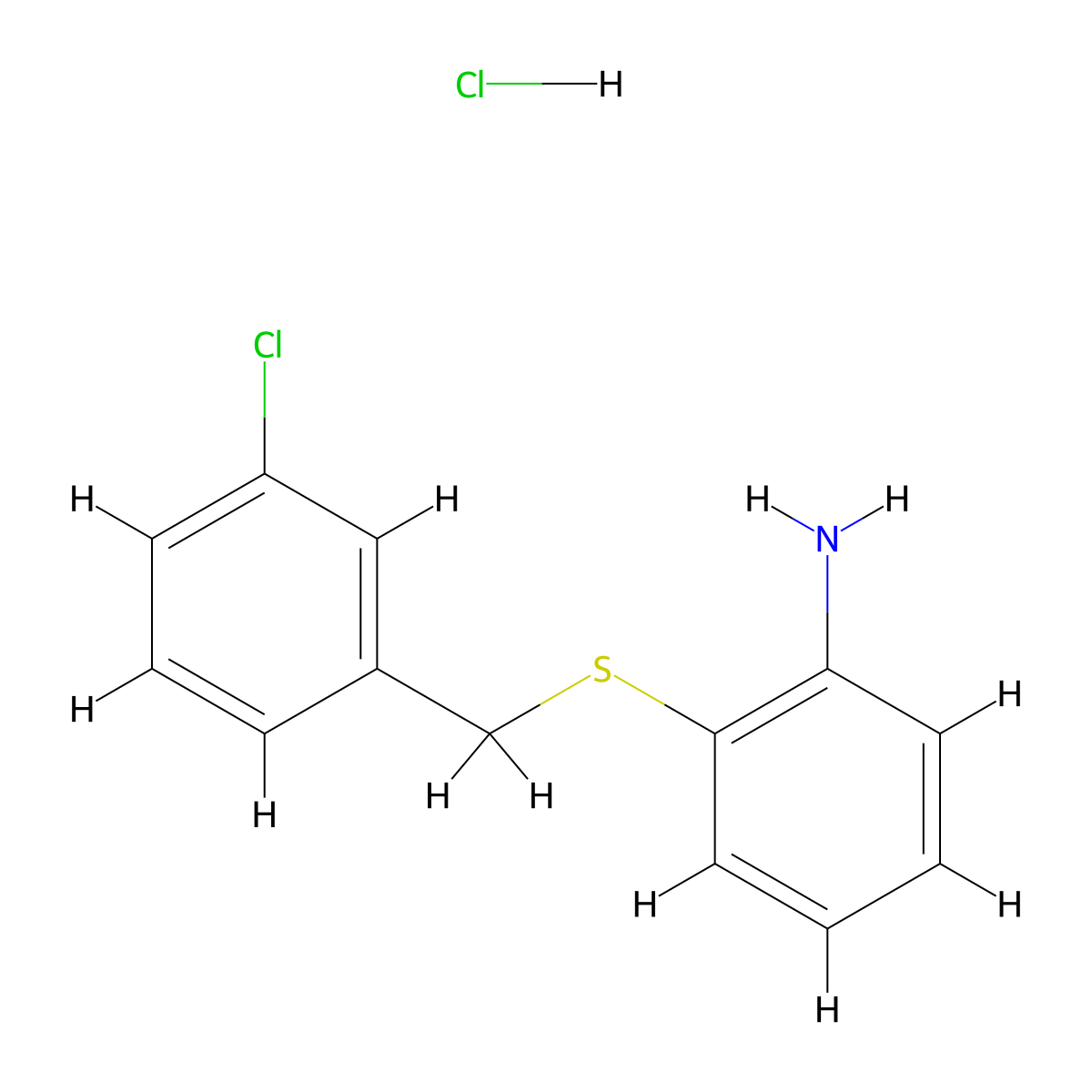 {2-[(3-Chlorobenzyl)thio]phenyl}amine hydrochloride molecular structure, CAS 1049756-96-8