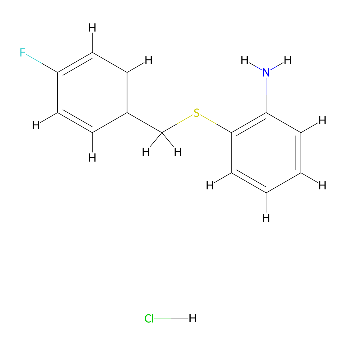 {2-[(4-Fluorobenzyl)thio]phenyl}amine hydrochloride molecular structure, CAS 1049757-38-1