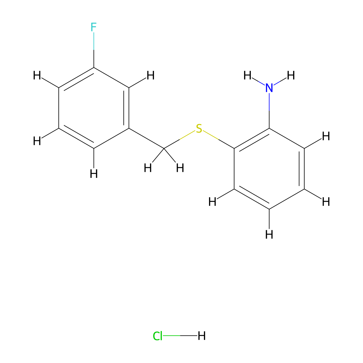 {2-[(3-Fluorobenzyl)thio]phenyl}amine hydrochloride molecular structure, CAS 1049757-56-3
