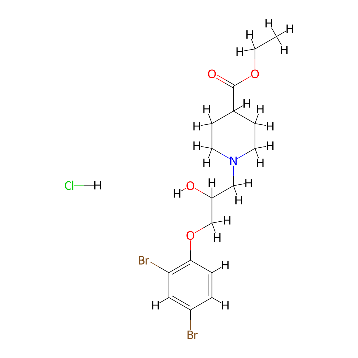 Ethyl 1-(3-(2,4-dibromophenoxy)-2-hydroxypropyl)piperidine-4-carboxylate hydrochloride molecular structure, CAS 1049758-79-3