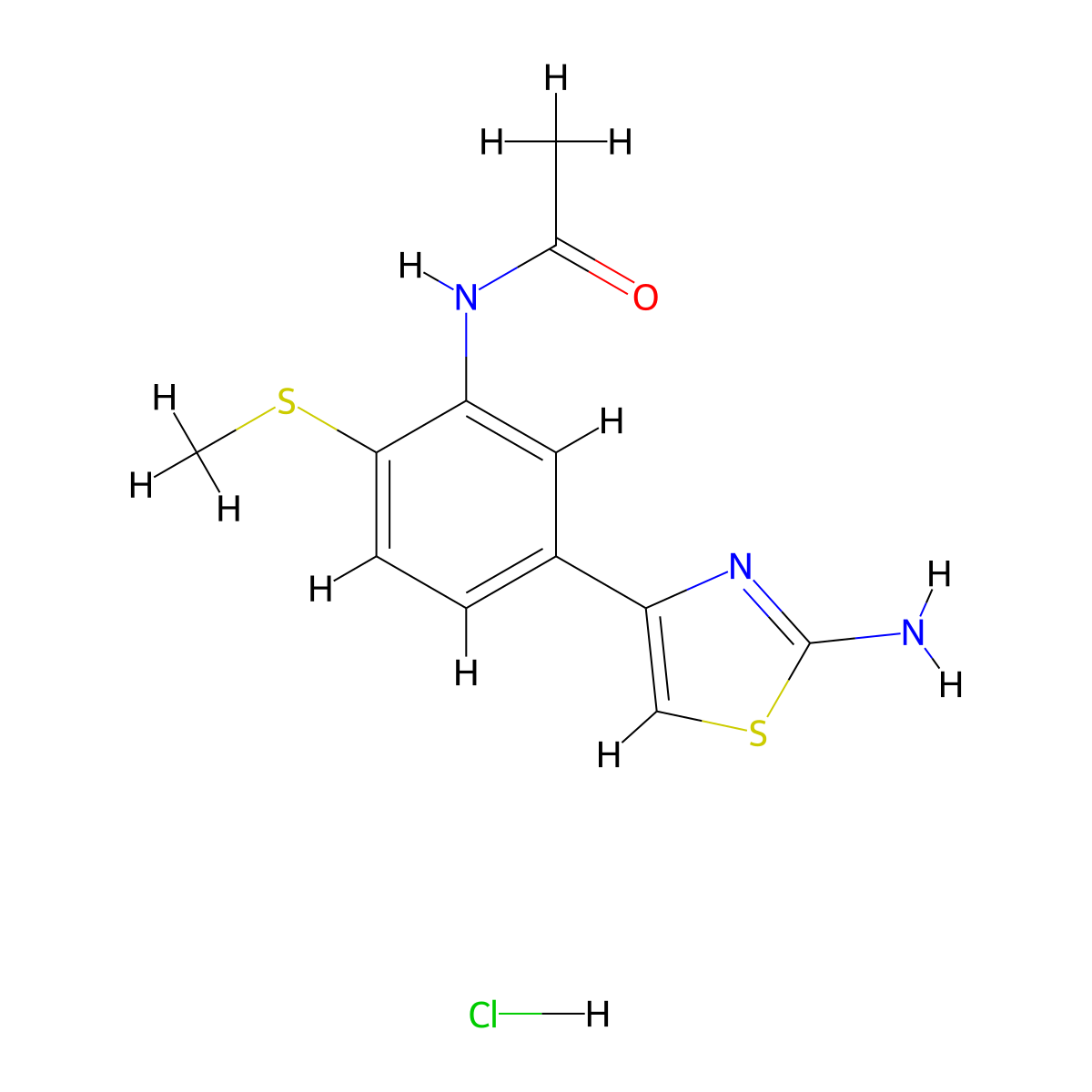 N-[5-(2-amino-1,3-thiazol-4-yl)-2-(methylsulfanyl)phenyl]acetamide hydrochloride molecular structure, CAS 1049765-85-6