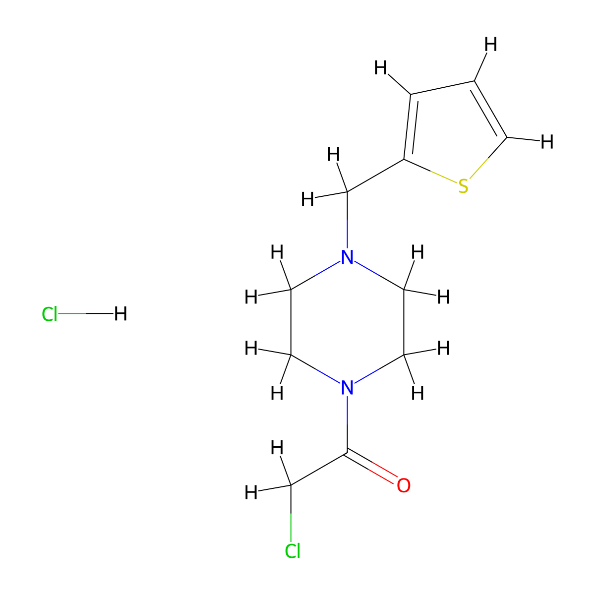 2-Chloro-1-(4-((thiophen-2-yl)methyl)piperazin-1-yl)ethan-1-one hydrochloride molecular structure, CAS 1049766-99-5