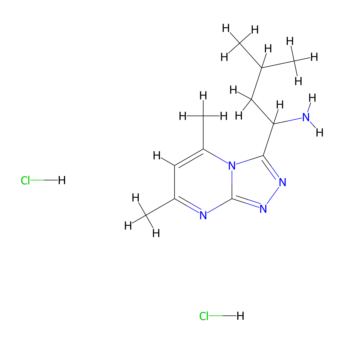 1-{5,7-Dimethyl-[1,2,4]triazolo[4,3-a]pyrimidin-3-yl}-3-methylbutan-1-amine dihydrochloride molecular structure, CAS 1049767-43-2