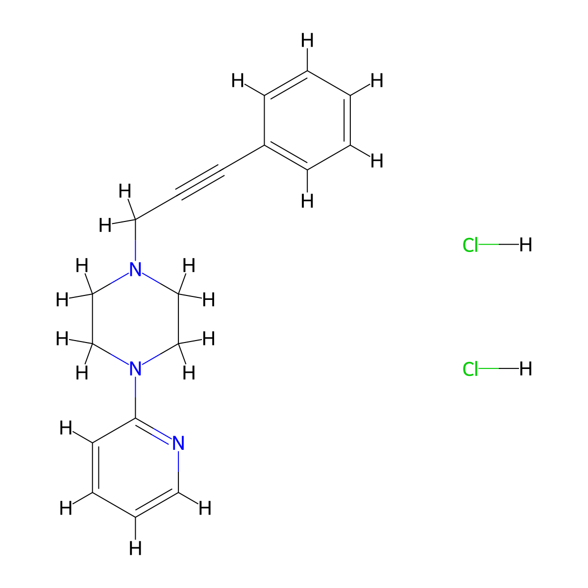 1-(3-Phenyl-2-propynyl)-4-(2-pyridinyl)piperazine dihydrochloride molecular structure, CAS 1049767-54-5