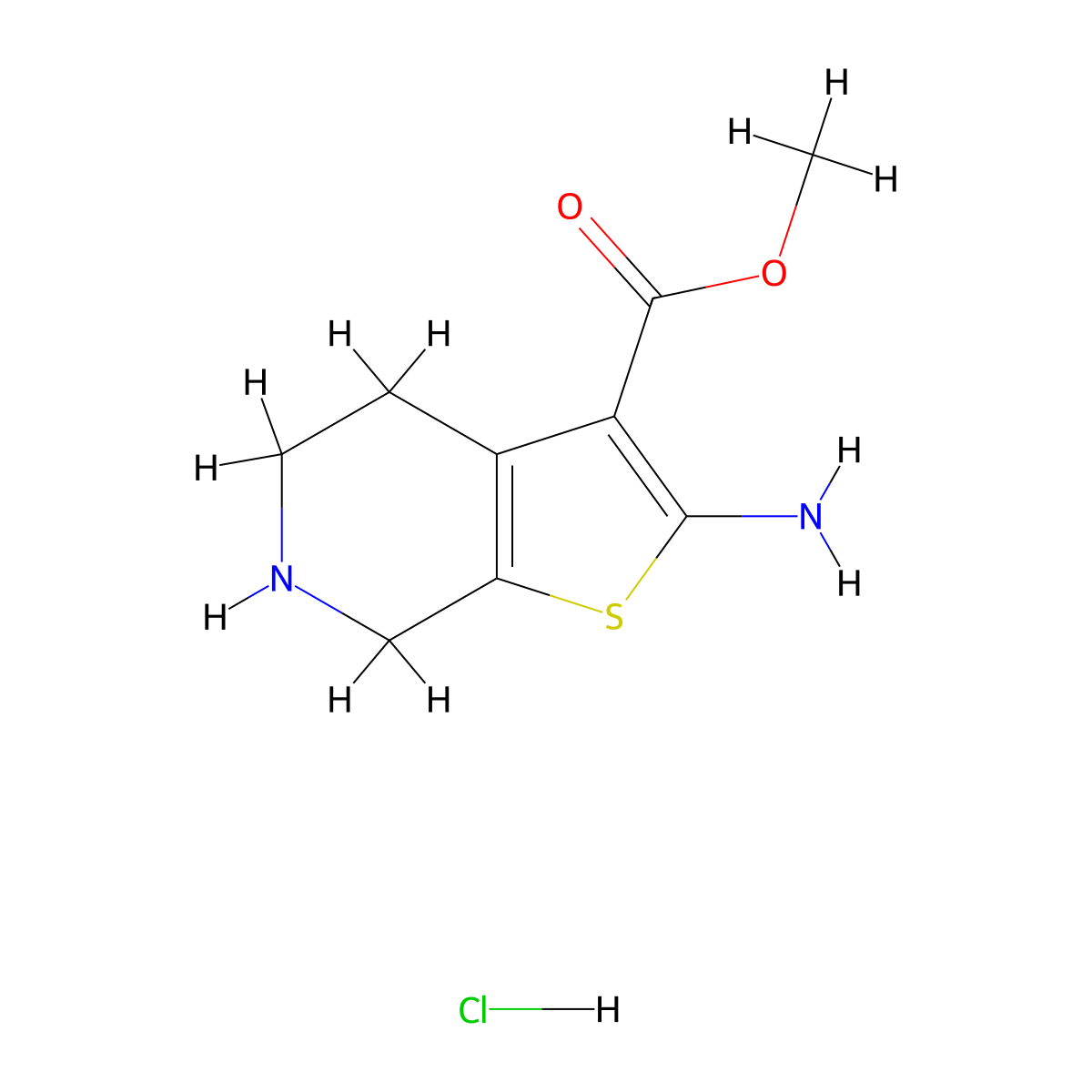methyl 2-amino-4H,5H,6H,7H-thieno(2,3-c)pyridine-3-carboxylate hydrochloride molecular structure, CAS 1049767-69-2