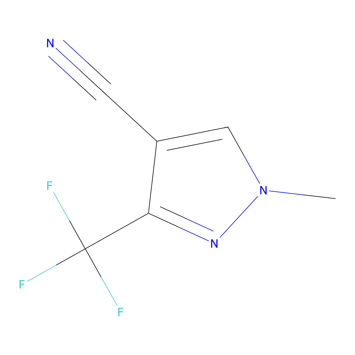 1-methyl-3-(trifluoromethyl)-1H-pyrazole-4-carbonitrile molecular structure, CAS 1049772-79-3