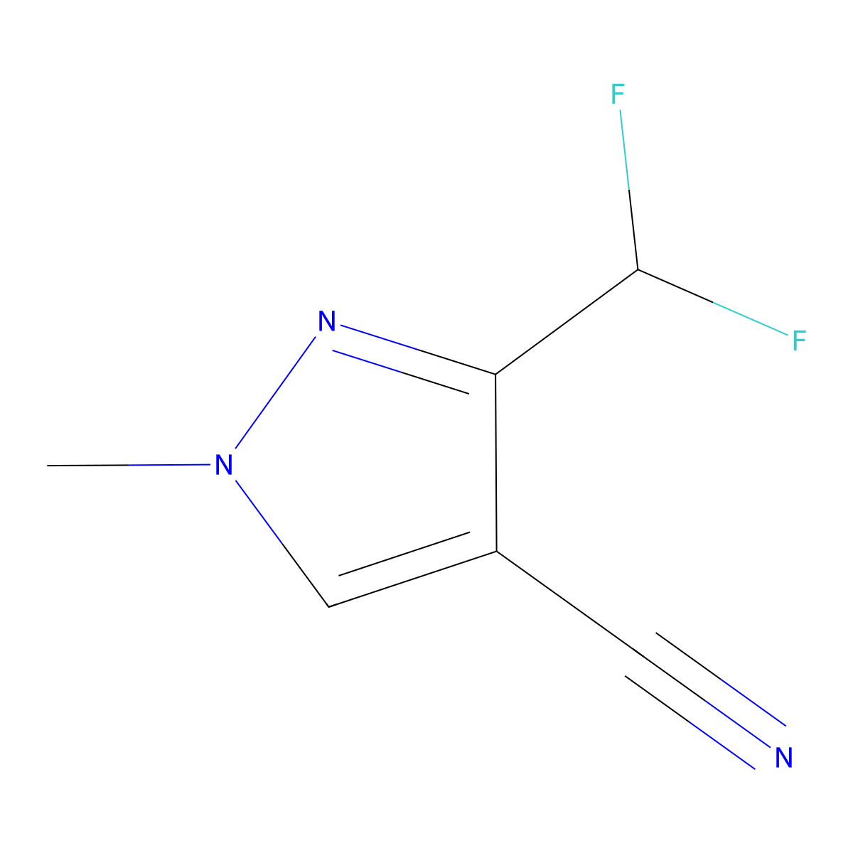 3-(difluoromethyl)-1-methyl-1H-pyrazole-4-carbonitrile molecular structure, CAS 1049772-84-0