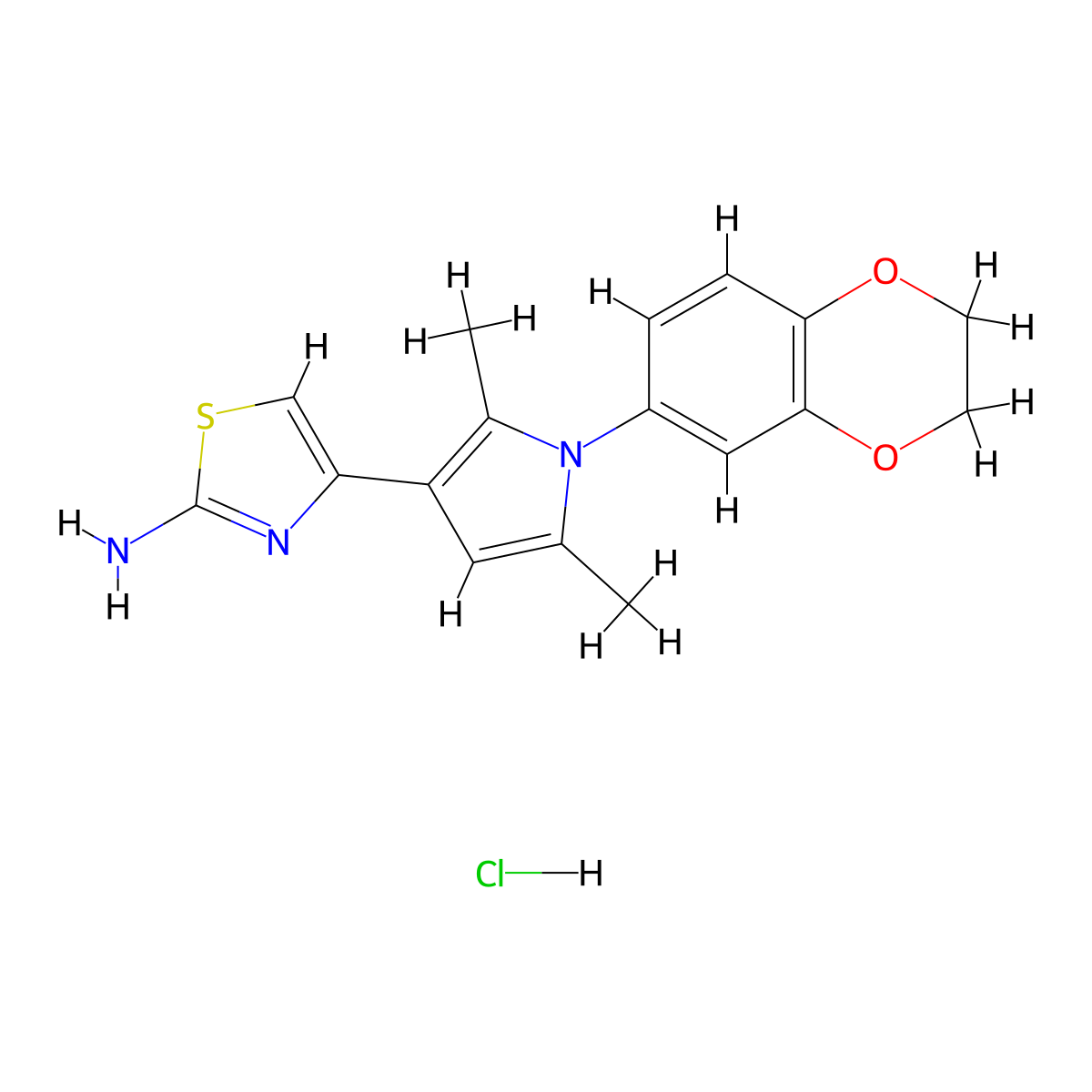 4-[1-(2,3-dihydro-1,4-benzodioxin-6-yl)-2,5-dimethyl-1H-pyrrol-3-yl]-1,3-thiazol-2-amine hydrochloride molecular structure, CAS 1049777-13-0