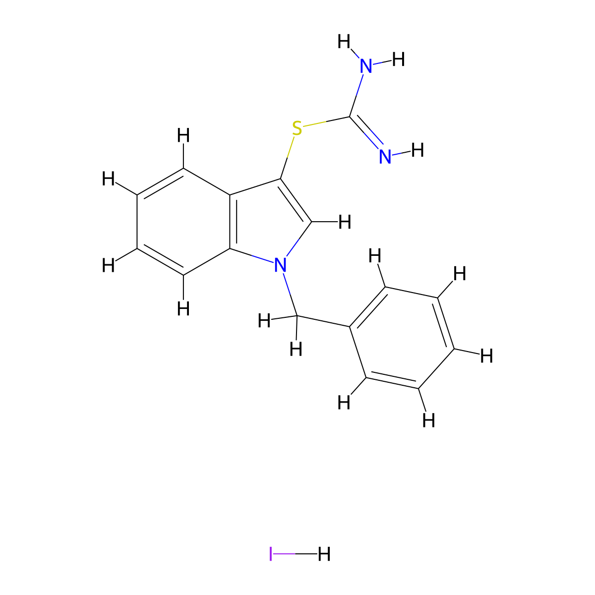 1-Benzyl-1H-indol-3-yl imidothiocarbamate hydroiodide molecular structure, CAS 1049779-48-7