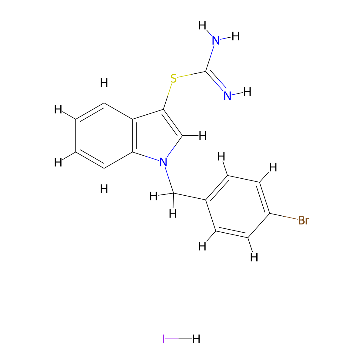 1-(4-bromobenzyl)-1H-indol-3-yl carbamimidothioate hydroiodide molecular structure, CAS 1049779-64-7