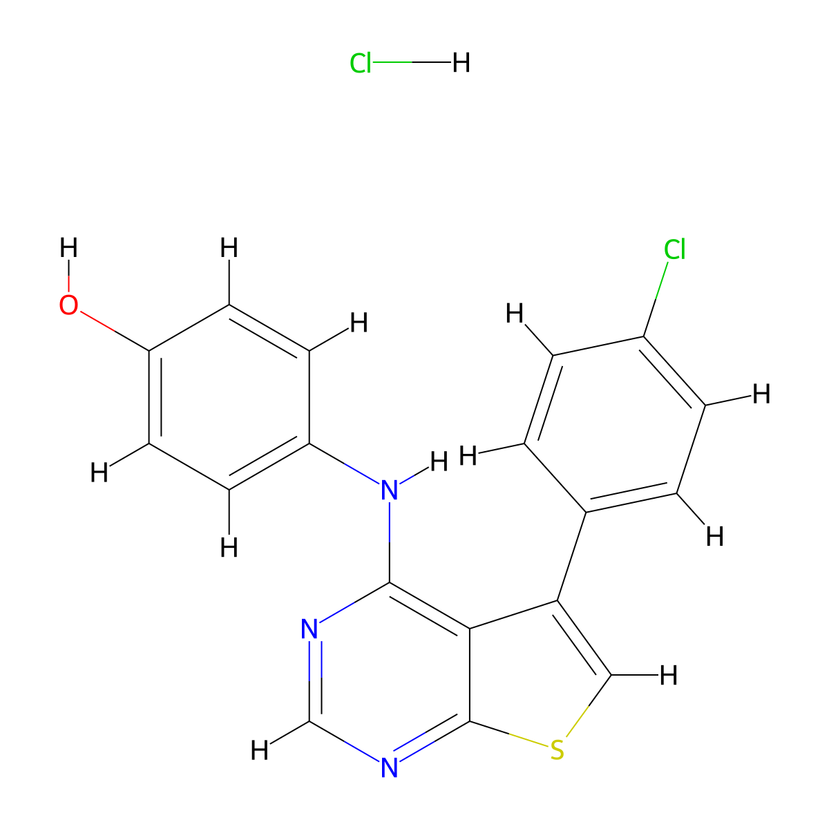 4-(5-(4-Chlorophenyl)thieno[2,3-d]pyrimidin-4-ylamino)phenol hydrochloride molecular structure, CAS 1049779-98-7