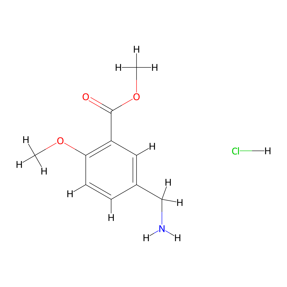 Methyl 5-(aminomethyl)-2-methoxybenzoate hydrochloride molecular structure, CAS 1049782-92-4