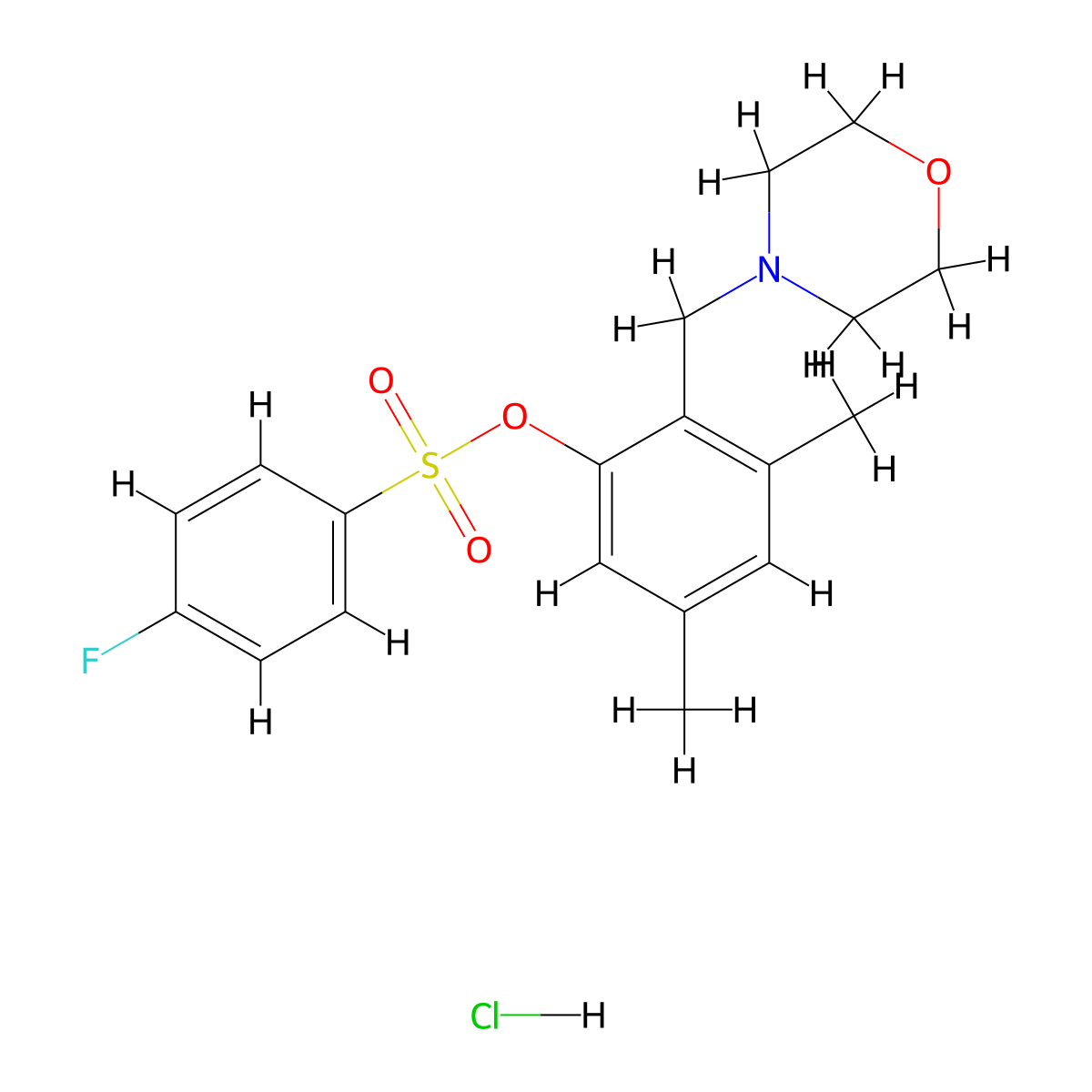 3,5-Dimethyl-2-(morpholinomethyl)phenyl 4-fluorobenzenesulfonate hydrochloride molecular structure, CAS 1049783-89-2