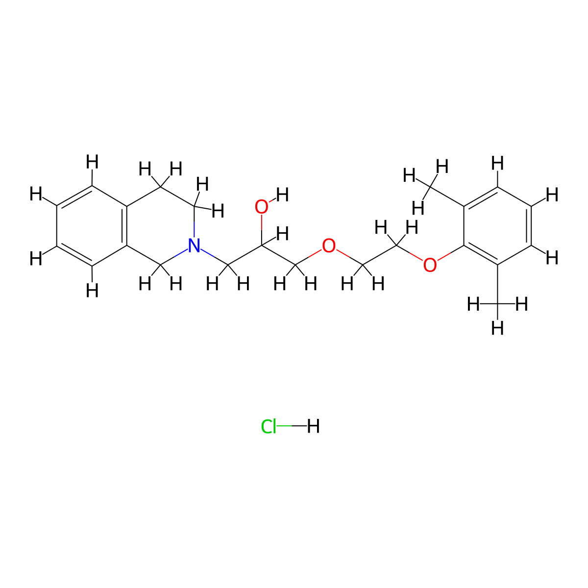 1-(3,4-dihydroisoquinolin-2(1H)-yl)-3-(2-(2,6-dimethylphenoxy)ethoxy)propan-2-ol hydrochloride molecular structure, CAS 1049784-39-5
