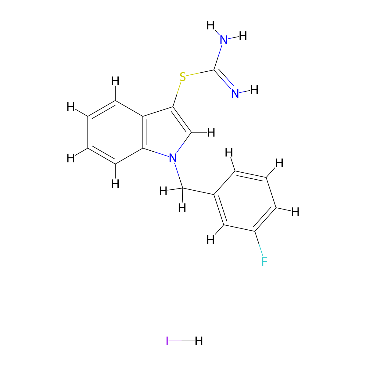 1-(3-Fluorobenzyl)-1H-indol-3-yl imidothiocarbamate hydroiodide molecular structure, CAS 1049784-93-1
