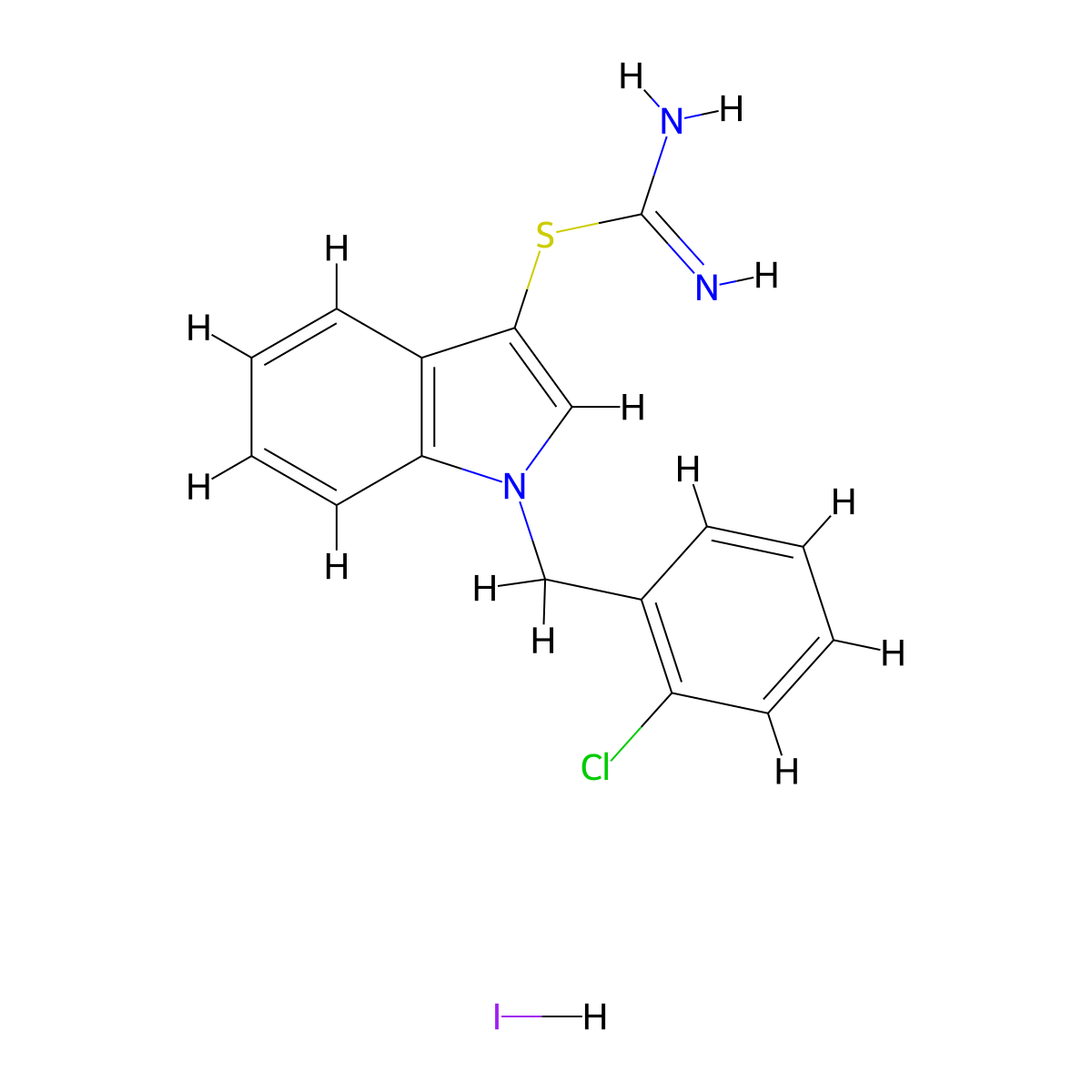 1-(2-Chlorobenzyl)-1H-indol-3-yl imidothiocarbamate hydroiodide molecular structure, CAS 1049785-15-0