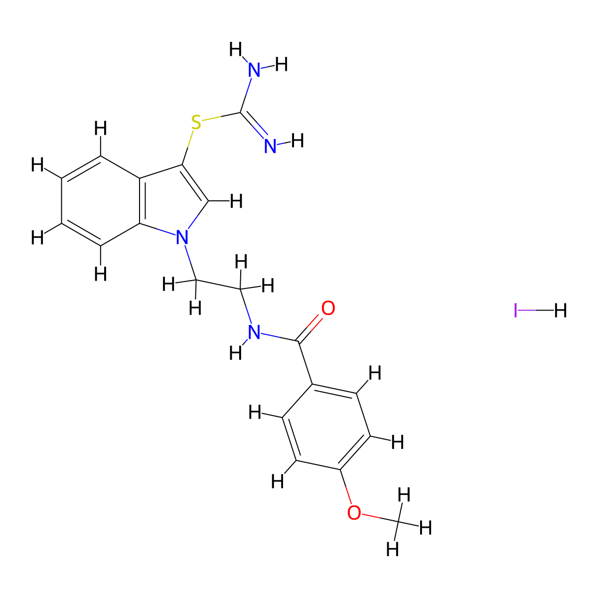 1-(2-(4-methoxybenzamido)ethyl)-1H-indol-3-yl carbamimidothioate hydroiodide molecular structure, CAS 1049785-21-8