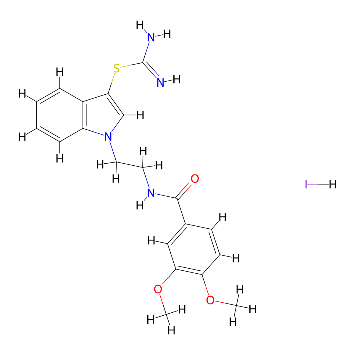 1-(2-(3,4-dimethoxybenzamido)ethyl)-1H-indol-3-yl carbamimidothioate hydroiodide molecular structure, CAS 1049785-85-4