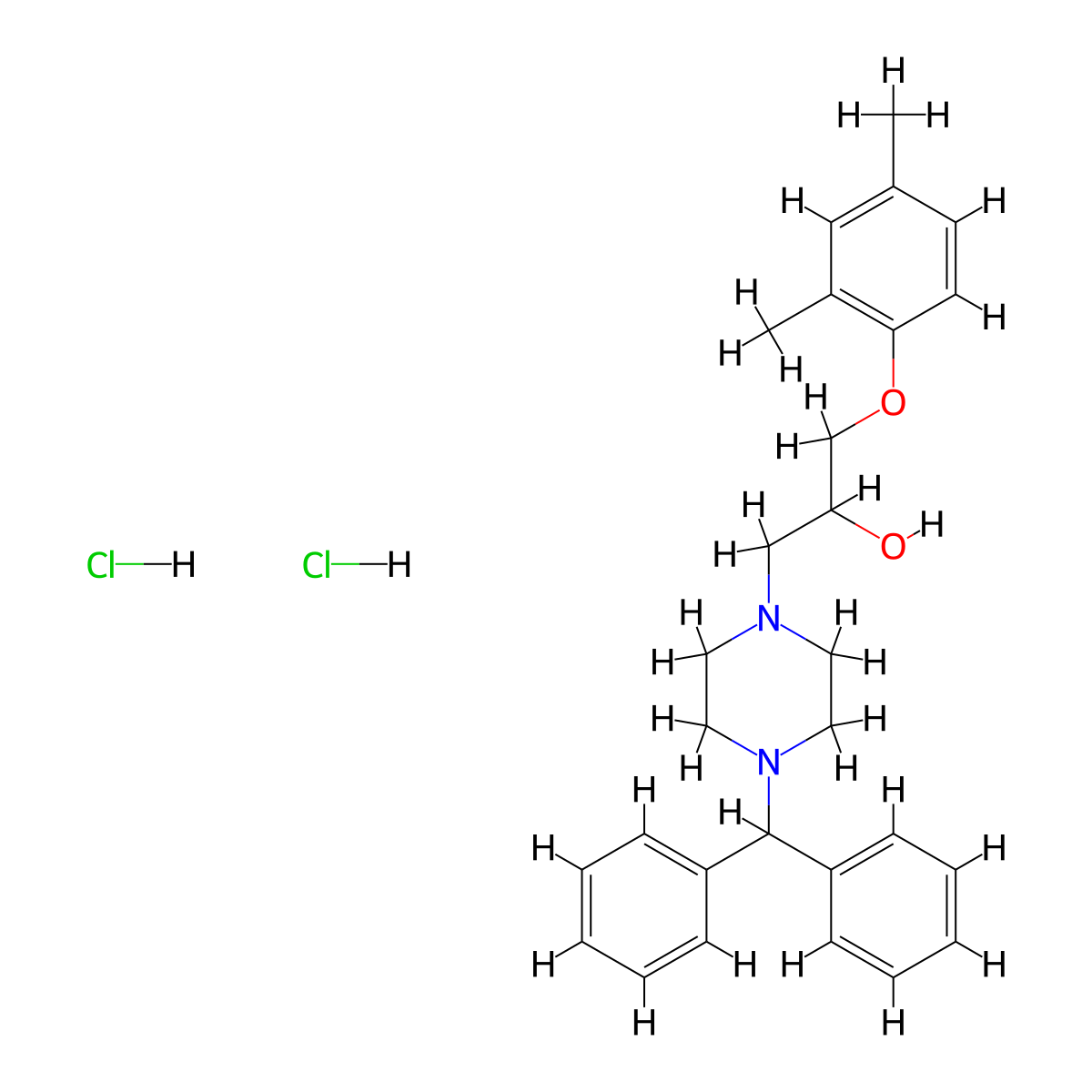 1-(4-benzhydrylpiperazin-1-yl)-3-(2,4-dimethylphenoxy)propan-2-ol Dihydrochloride molecular structure, CAS 1049789-01-6