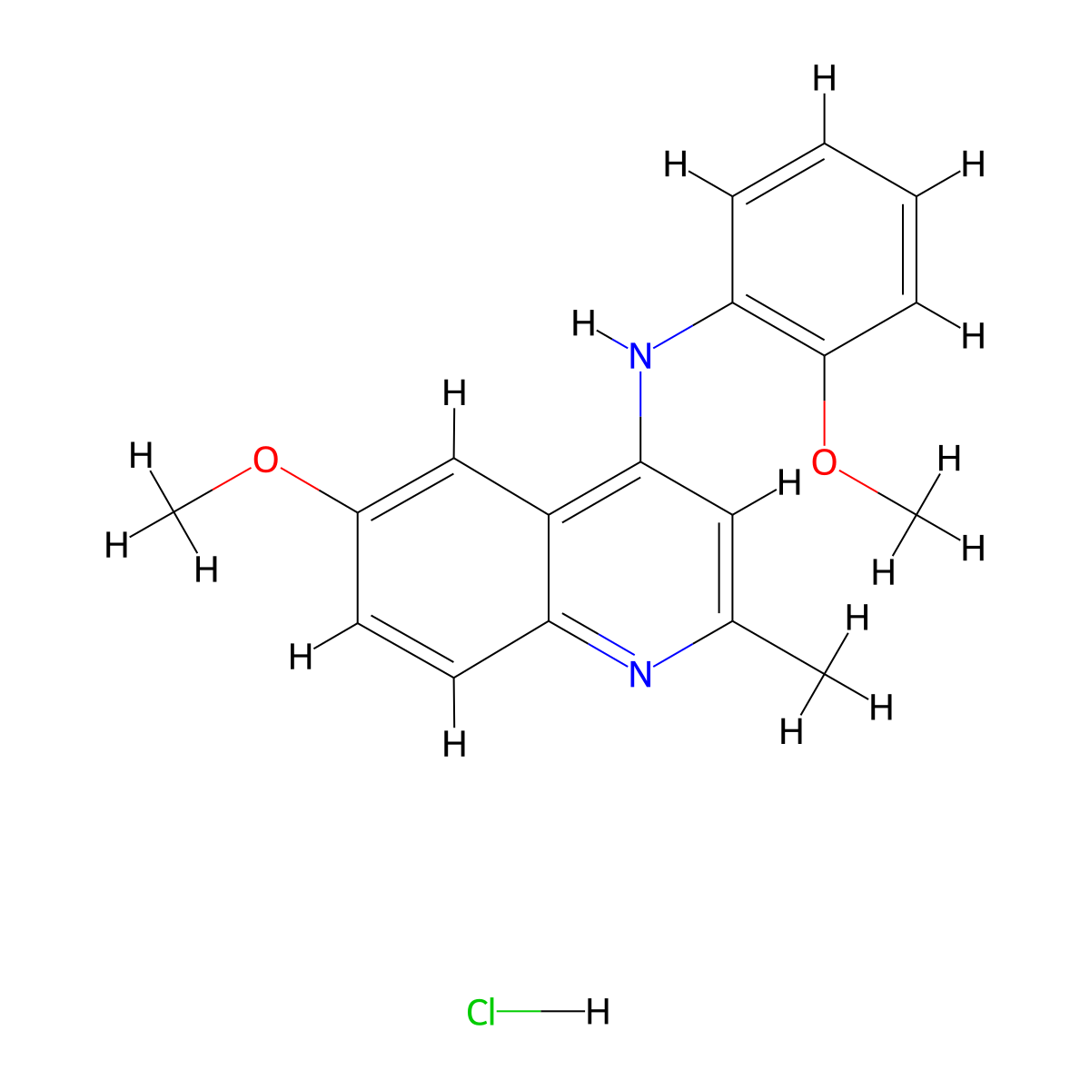 6-methoxy-N-(2-methoxyphenyl)-2-methylquinolin-4-amine hydrochloride molecular structure, CAS 1049789-35-6