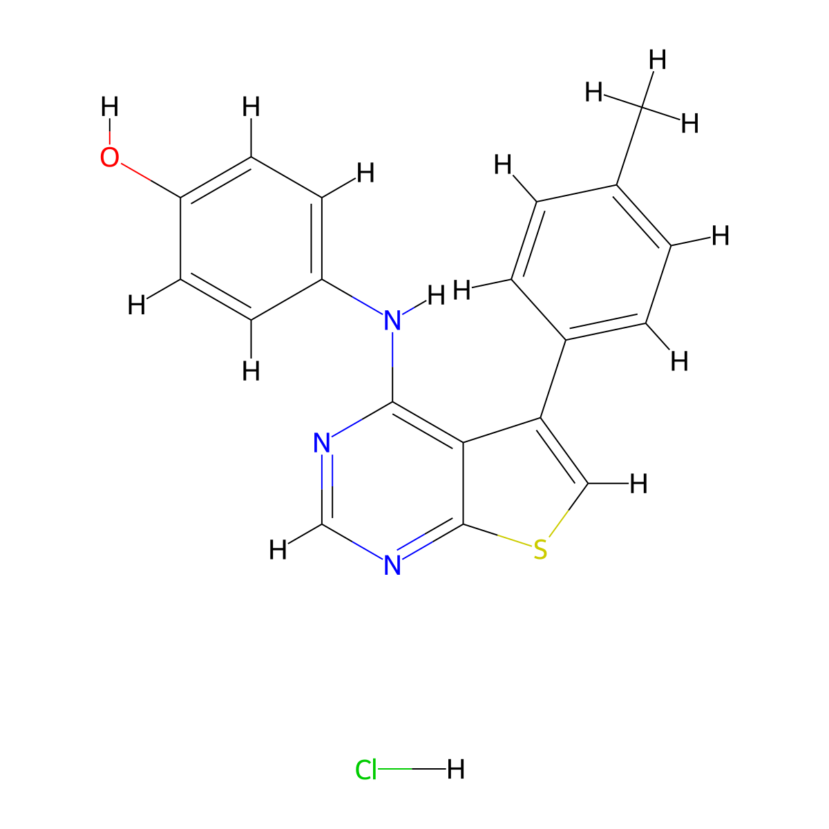 4-{[5-(4-Methylphenyl)thieno[2,3-d]pyrimidin-4-yl]amino}phenol hydrochloride molecular structure, CAS 1049790-89-7