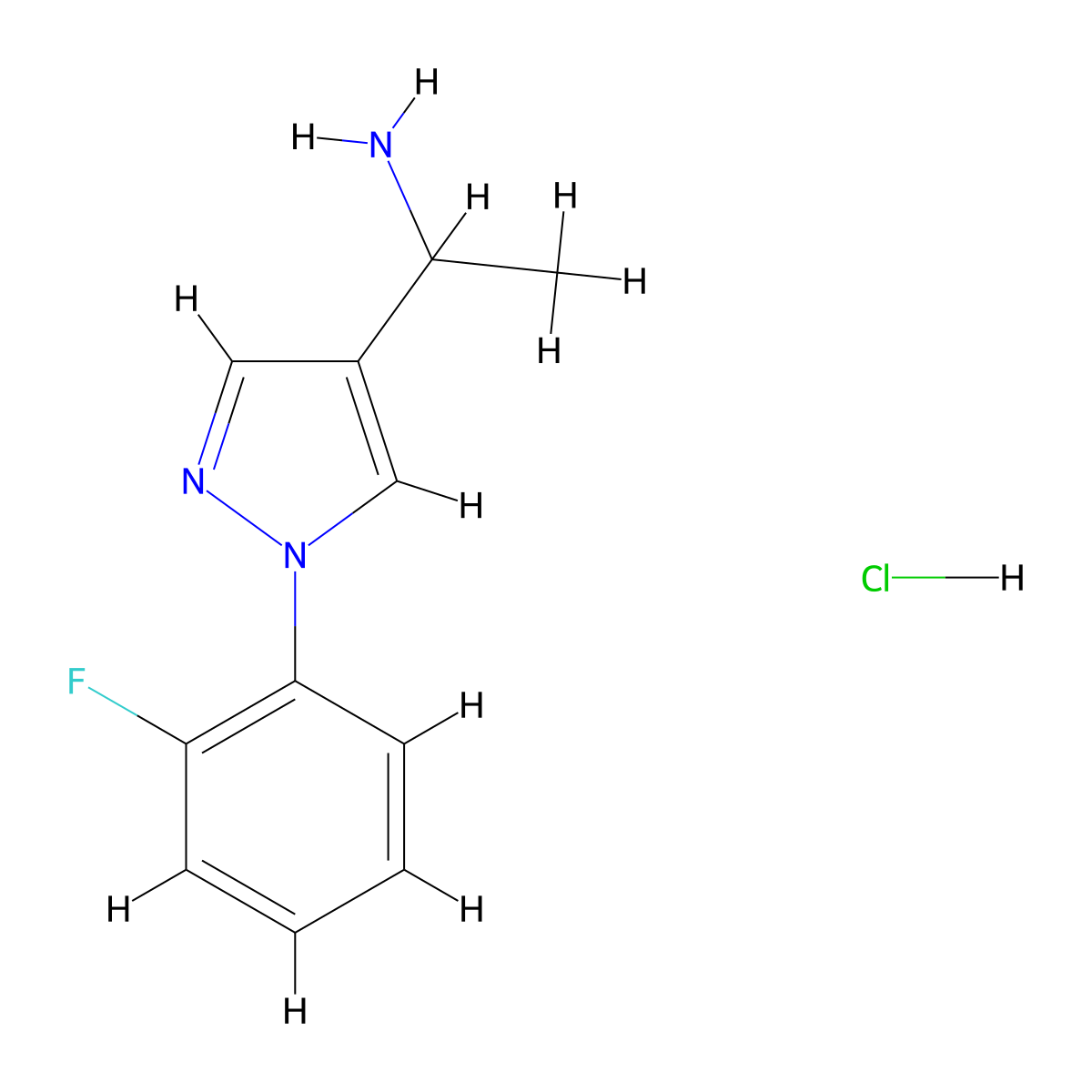 1-(1-(2-Fluorophenyl)-1H-pyrazol-4-yl)ethanamine hydrochloride molecular structure, CAS 1049791-50-5
