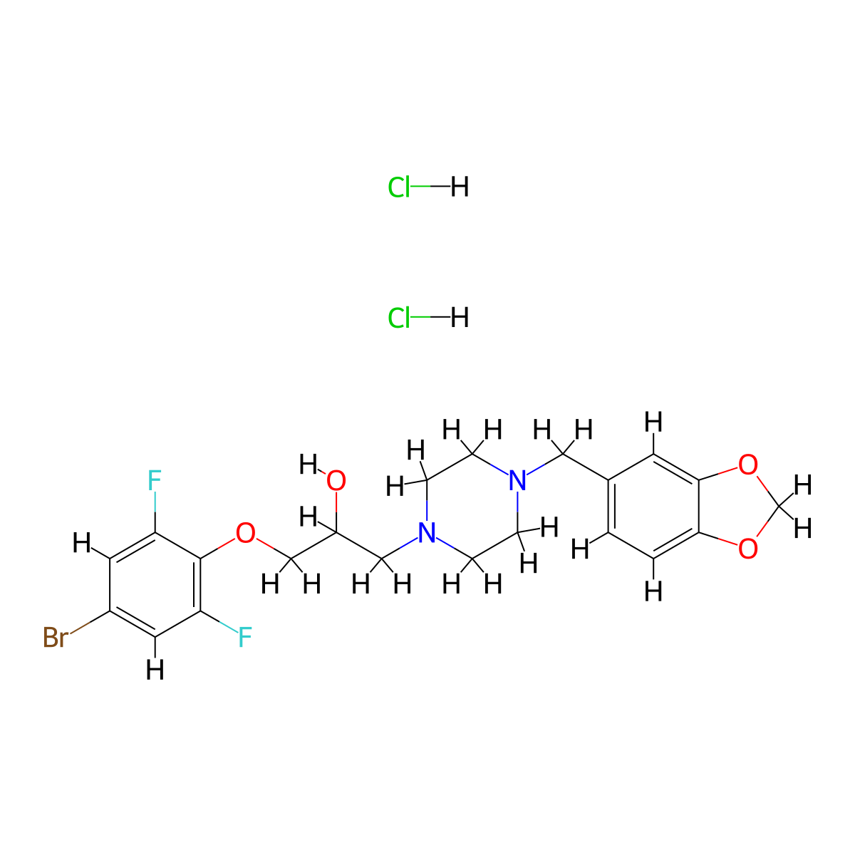 1-(4-(Benzo[d][1,3]dioxol-5-ylmethyl)piperazin-1-yl)-3-(4-bromo-2,6-difluorophenoxy)propan-2-ol dihydrochloride molecular structure, CAS 1049793-29-4