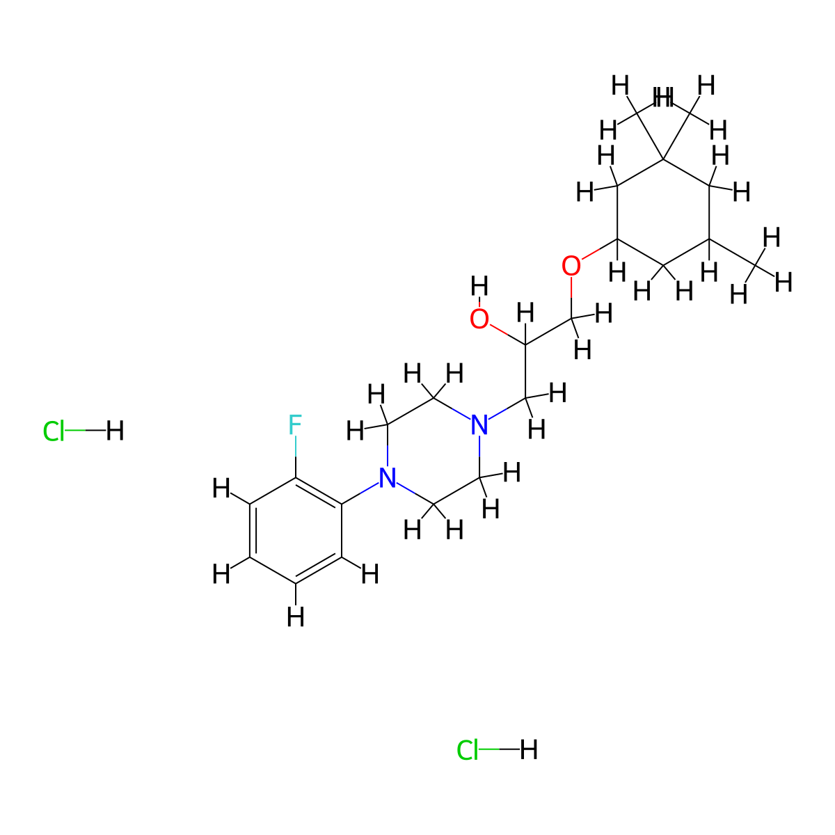 1-(4-(2-Fluorophenyl)piperazin-1-yl)-3-((3,3,5-trimethylcyclohexyl)oxy)propan-2-ol dihydrochloride molecular structure, CAS 1049794-88-8