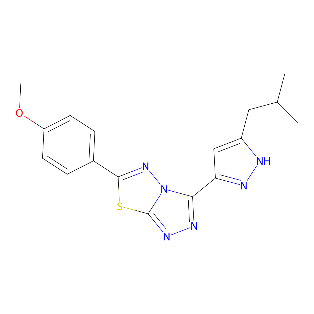4-[3-(3-isobutyl-1H-pyrazol-5-yl)[1,2,4]triazolo[3,4-b][1,3,4]thiadiazol-6-yl]phenyl methyl ether molecular structure, CAS 1049800-07-8
