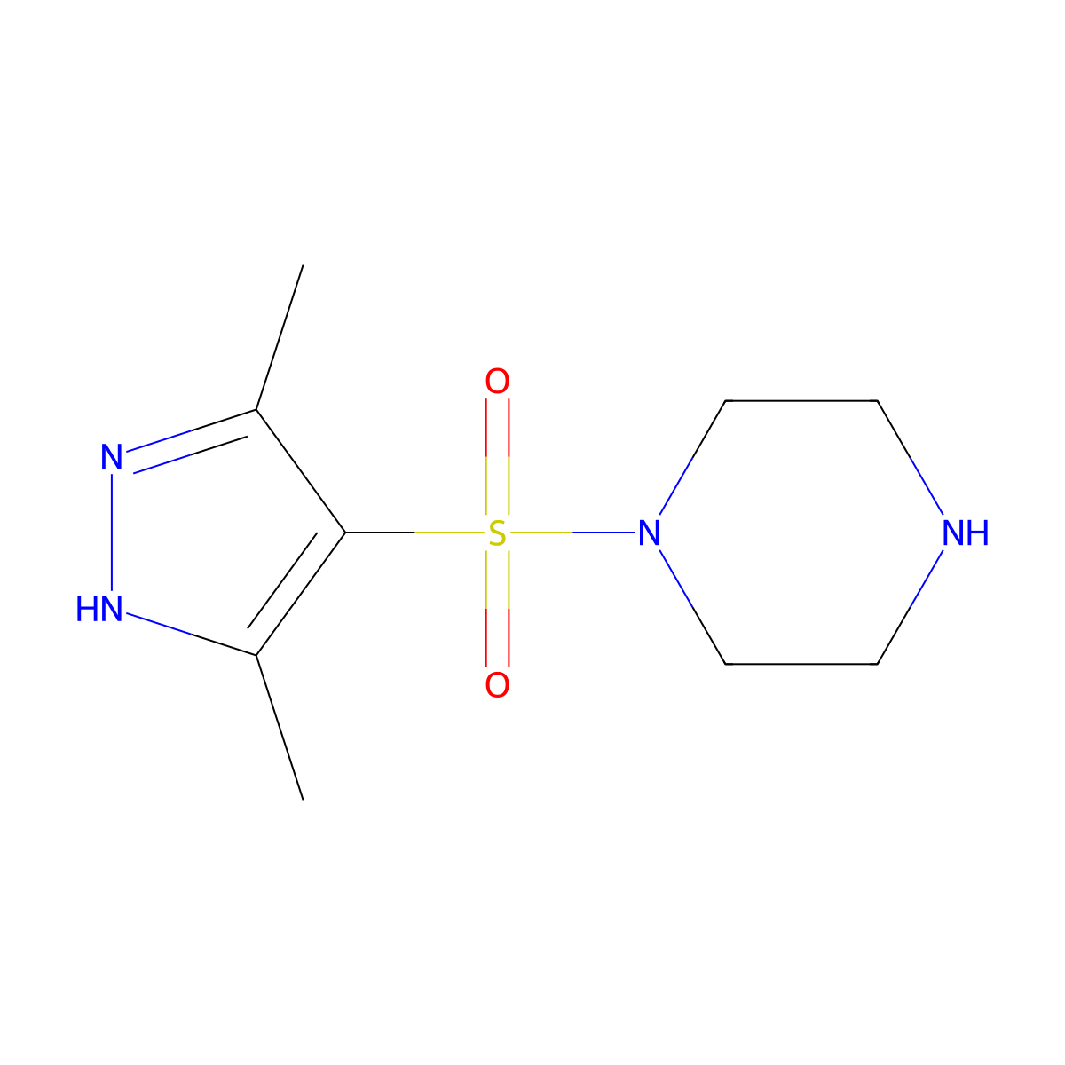 1-[(3,5-dimethyl-1H-pyrazol-4-yl)sulfonyl]piperazine molecular structure, CAS 1049801-48-0