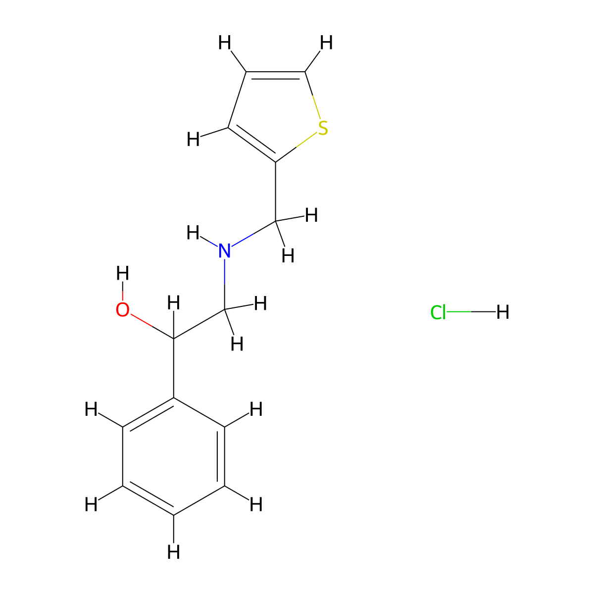 1-Phenyl-2-[(thiophen-2-ylmethyl)-amino]-ethanol hydrochloride molecular structure, CAS 1049803-03-3