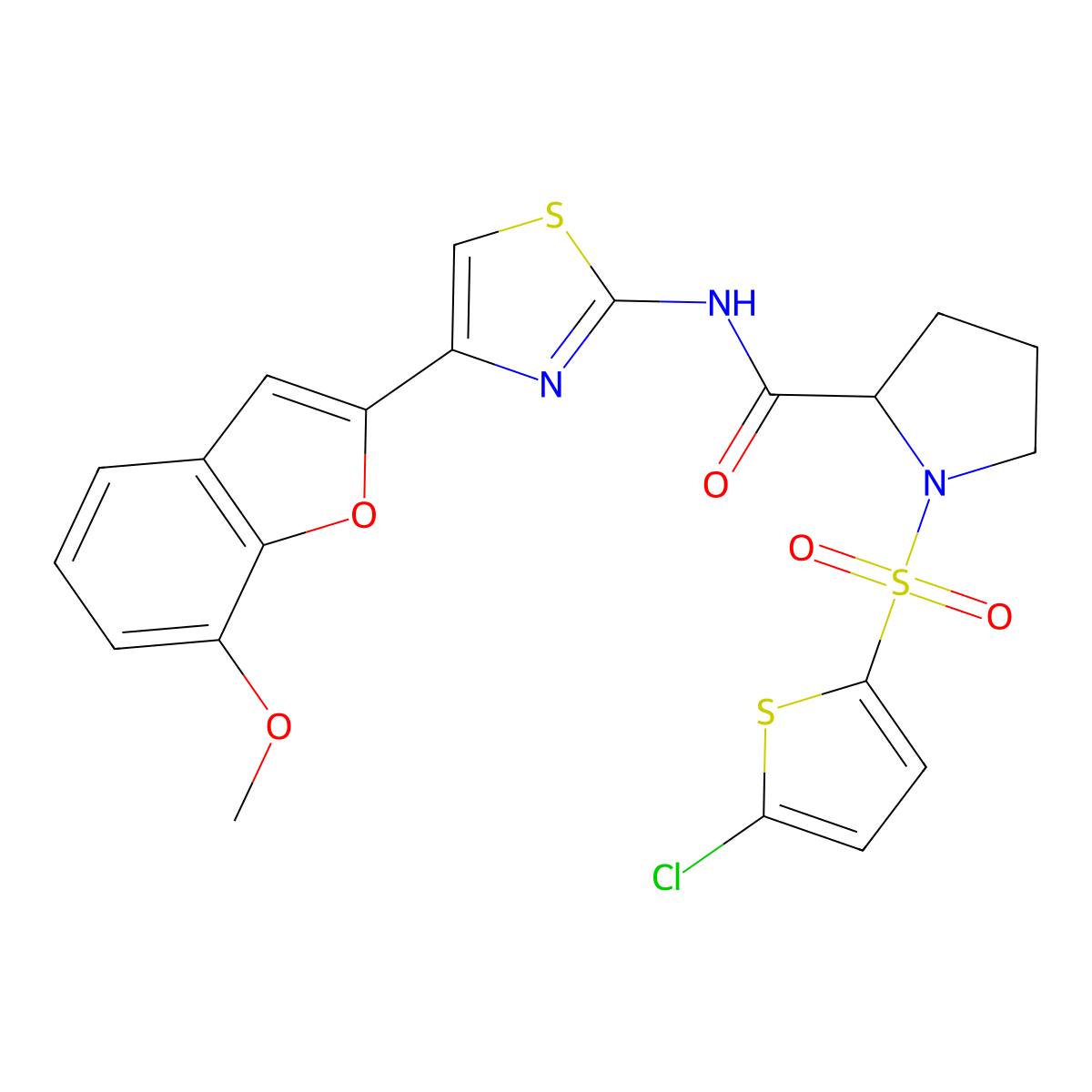 1-((5-chlorothiophen-2-yl)sulfonyl)-N-(4-(7-methoxybenzofuran-2-yl)thiazol-2-yl)pyrrolidine-2-carboxamide molecular structure, CAS 1049827-66-8