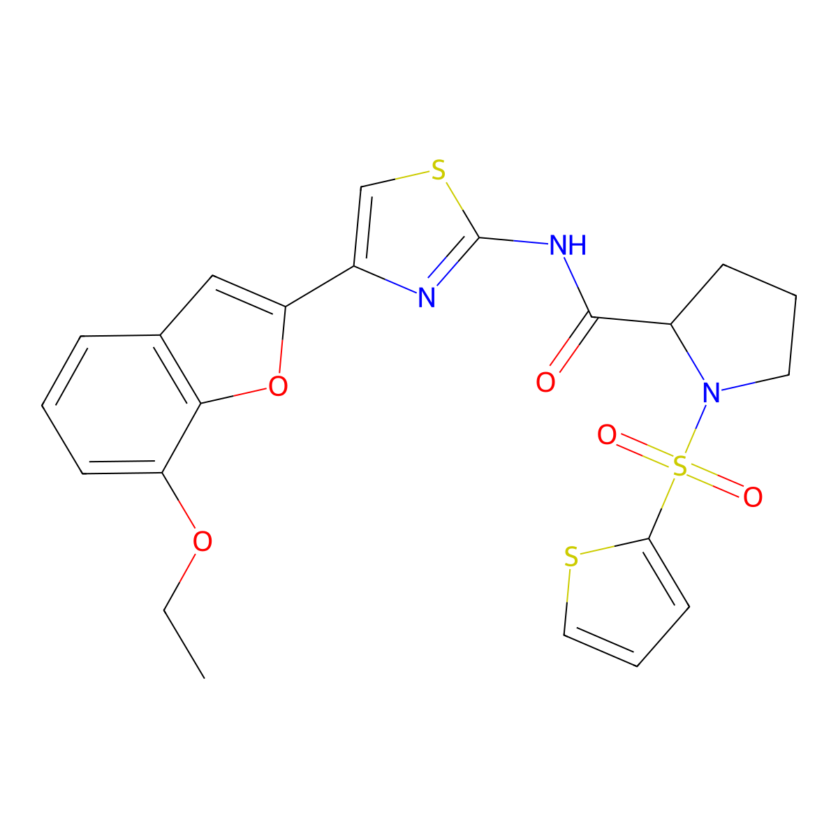 N-(4-(7-ethoxybenzofuran-2-yl)thiazol-2-yl)-1-(thiophen-2-ylsulfonyl)pyrrolidine-2-carboxamide molecular structure, CAS 1049827-69-1