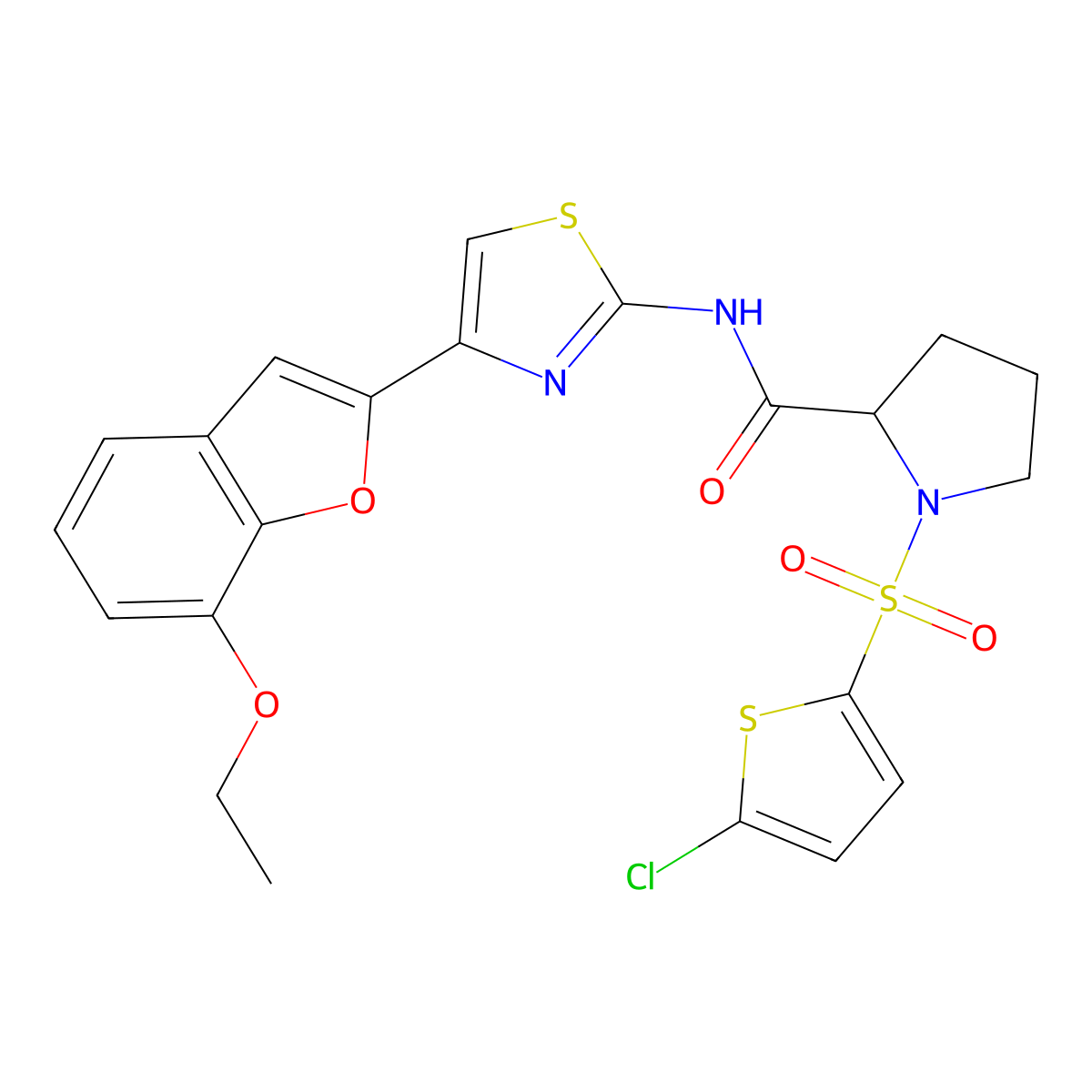 1-((5-chlorothiophen-2-yl)sulfonyl)-N-(4-(7-ethoxybenzofuran-2-yl)thiazol-2-yl)pyrrolidine-2-carboxamide molecular structure, CAS 1049827-70-4