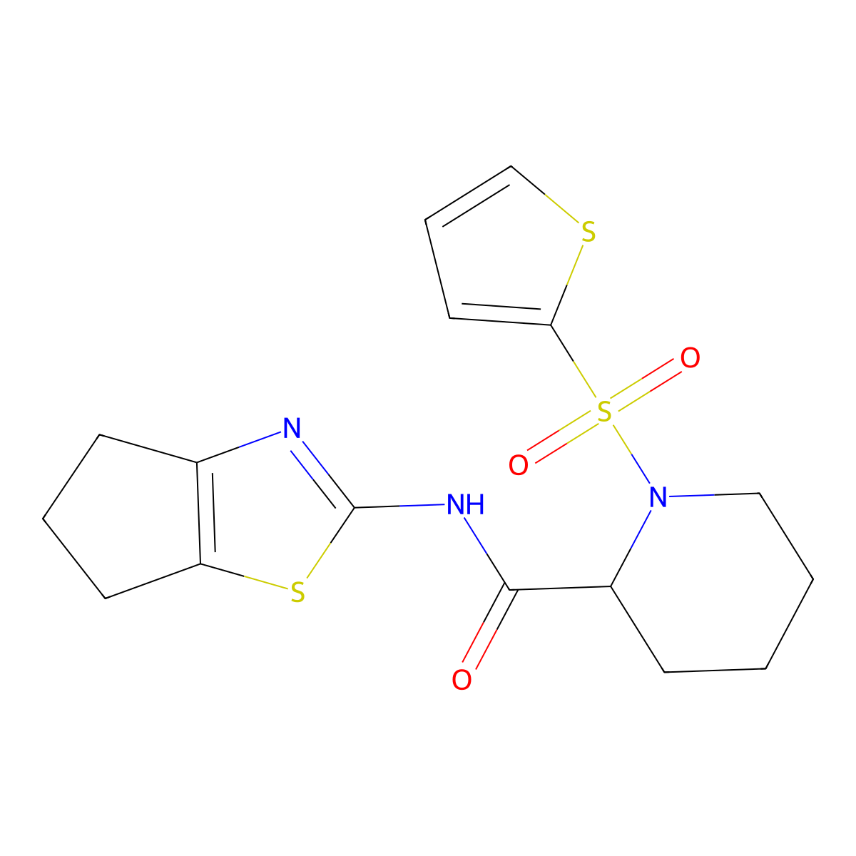 N-(5,6-dihydro-4H-cyclopenta[d]thiazol-2-yl)-1-(thiophen-2-ylsulfonyl)piperidine-2-carboxamide molecular structure, CAS 1049829-87-9