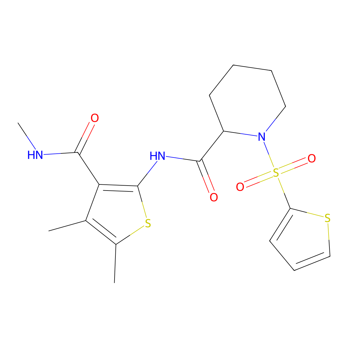 N-(4,5-dimethyl-3-(methylcarbamoyl)thiophen-2-yl)-1-(thiophen-2-ylsulfonyl)piperidine-2-carboxamide molecular structure, CAS 1049833-69-3
