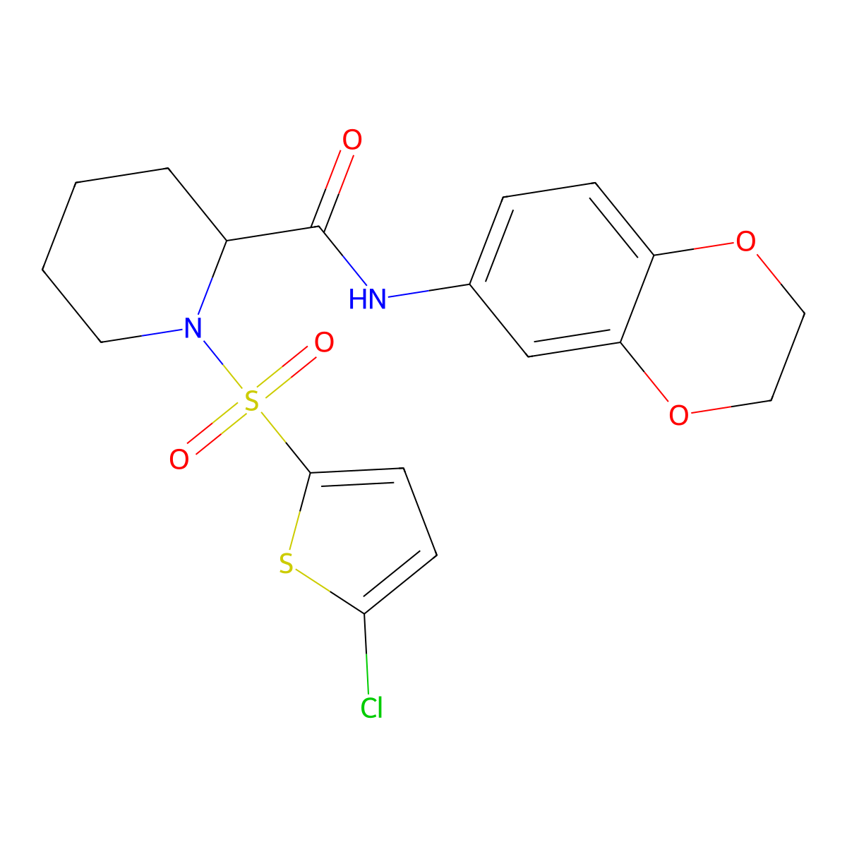 1-((5-chlorothiophen-2-yl)sulfonyl)-N-(2,3-dihydrobenzo[b][1,4]dioxin-6-yl)piperidine-2-carboxamide molecular structure, CAS 1049866-11-6