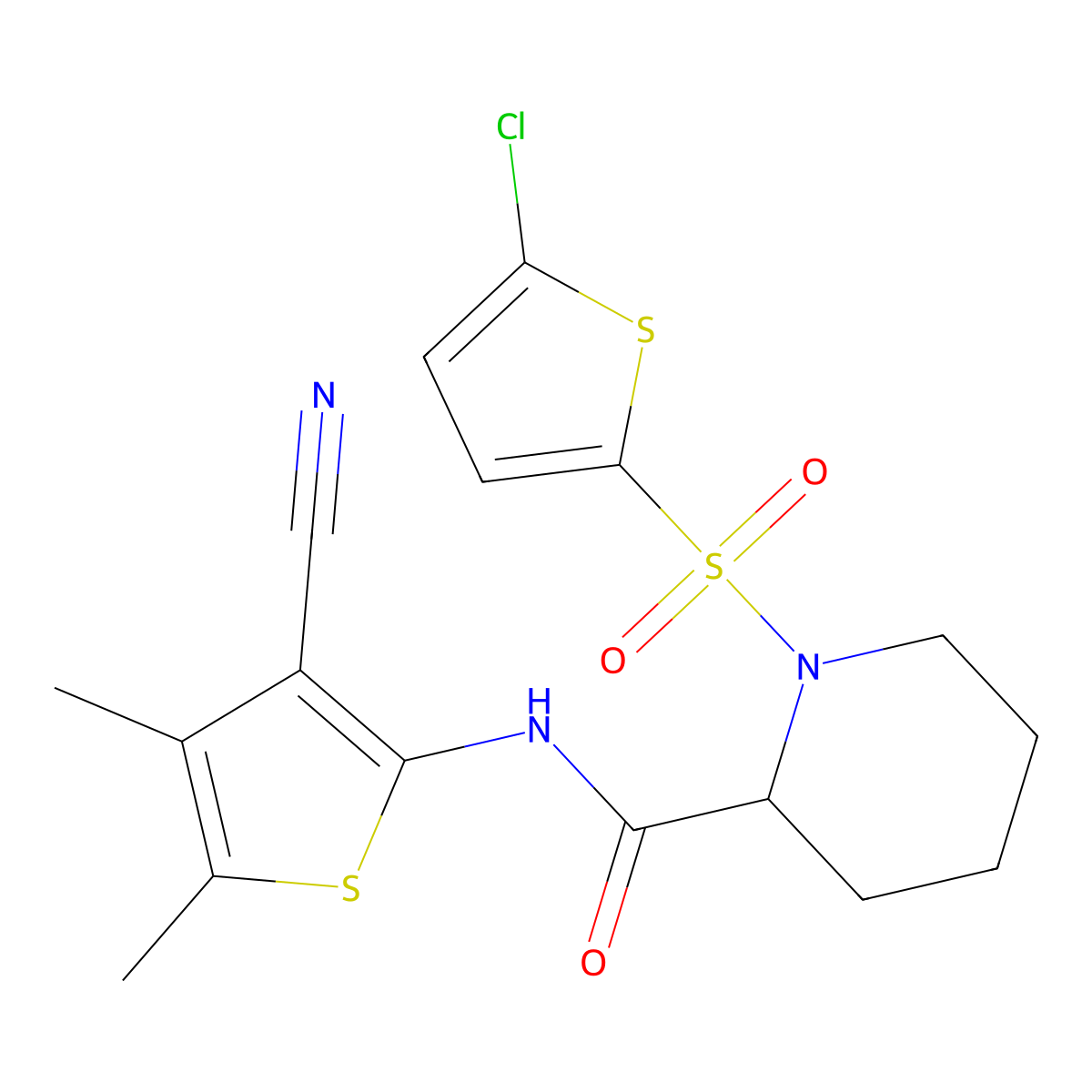 1-[(5-chlorothiophen-2-yl)sulfonyl]-N-(3-cyano-4,5-dimethylthiophen-2-yl)piperidine-2-carboxamide molecular structure, CAS 1049866-60-5