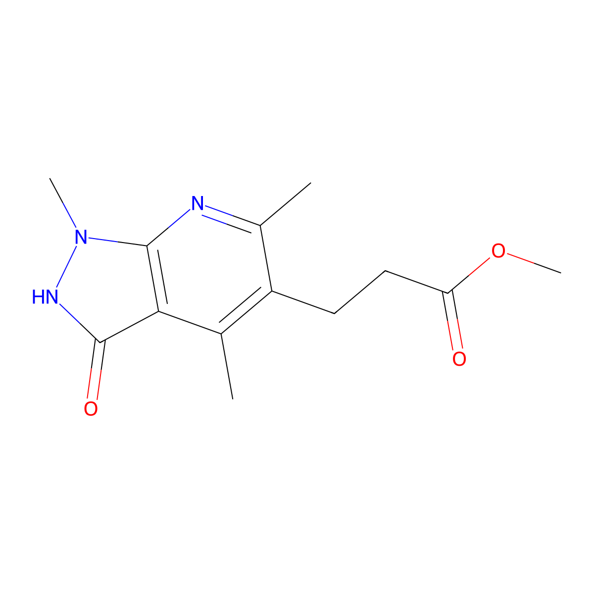 methyl 3-{1,4,6-trimethyl-3-oxo-1H,2H,3H-pyrazolo[3,4-b]pyridin-5-yl}propanoate molecular structure, CAS 1049873-43-9