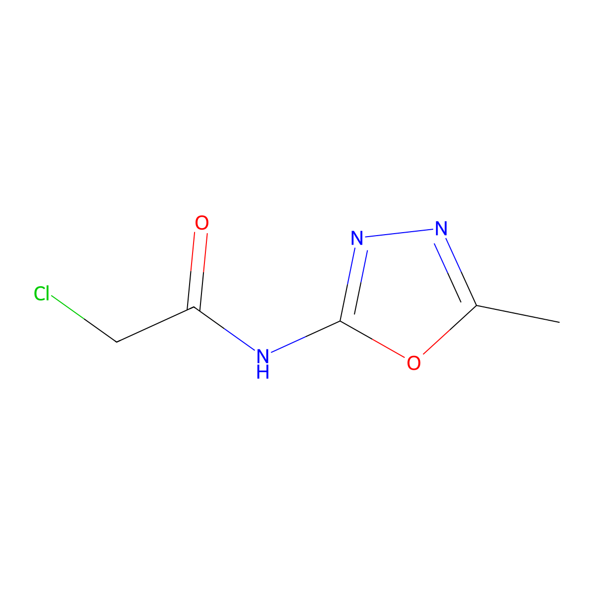 2-chloro-N-(5-methyl-1,3,4-oxadiazol-2-yl)acetamide molecular structure, CAS 1049873-58-6
