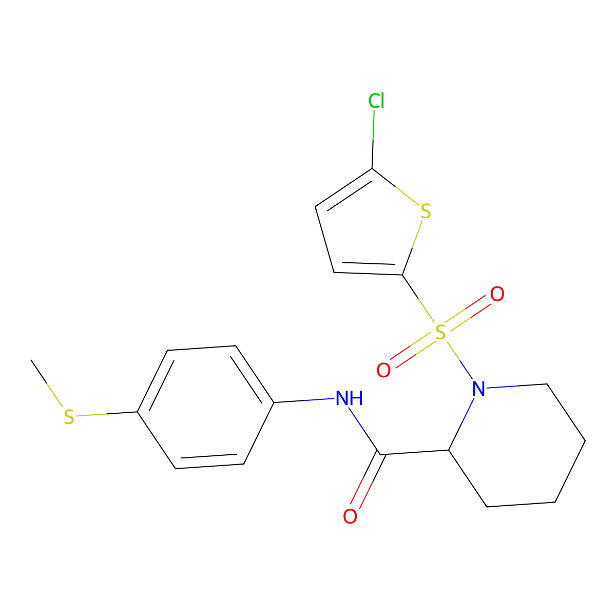 1-((5-chlorothiophen-2-yl)sulfonyl)-N-(4-(methylthio)phenyl)piperidine-2-carboxamide molecular structure, CAS 1049883-75-1