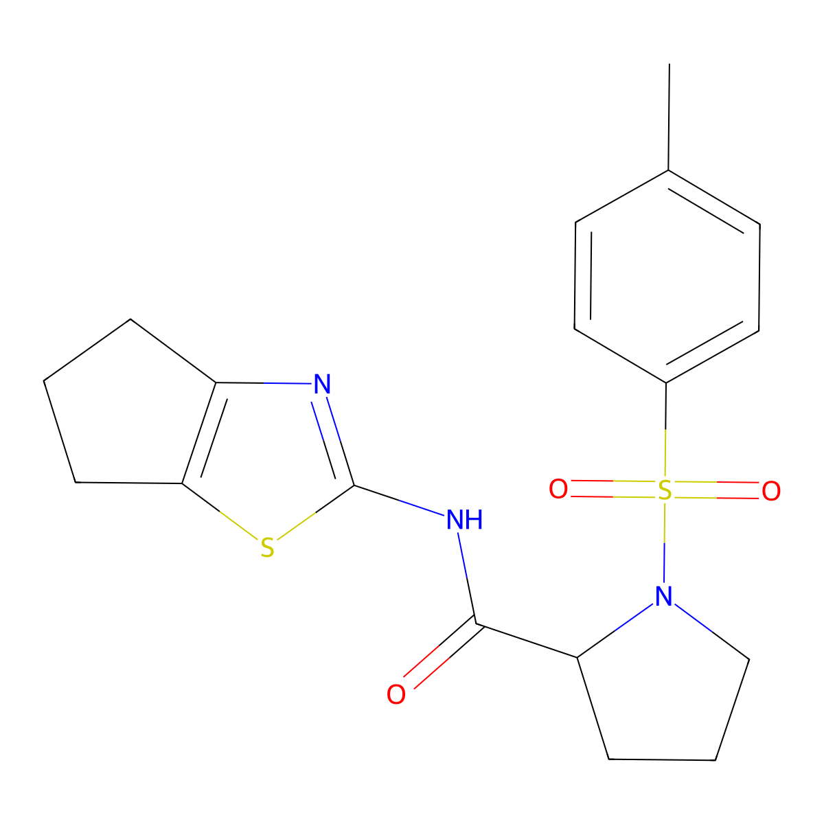 N-(5,6-dihydro-4H-cyclopenta[d]thiazol-2-yl)-1-tosylpyrrolidine-2-carboxamide molecular structure, CAS 1049918-59-3