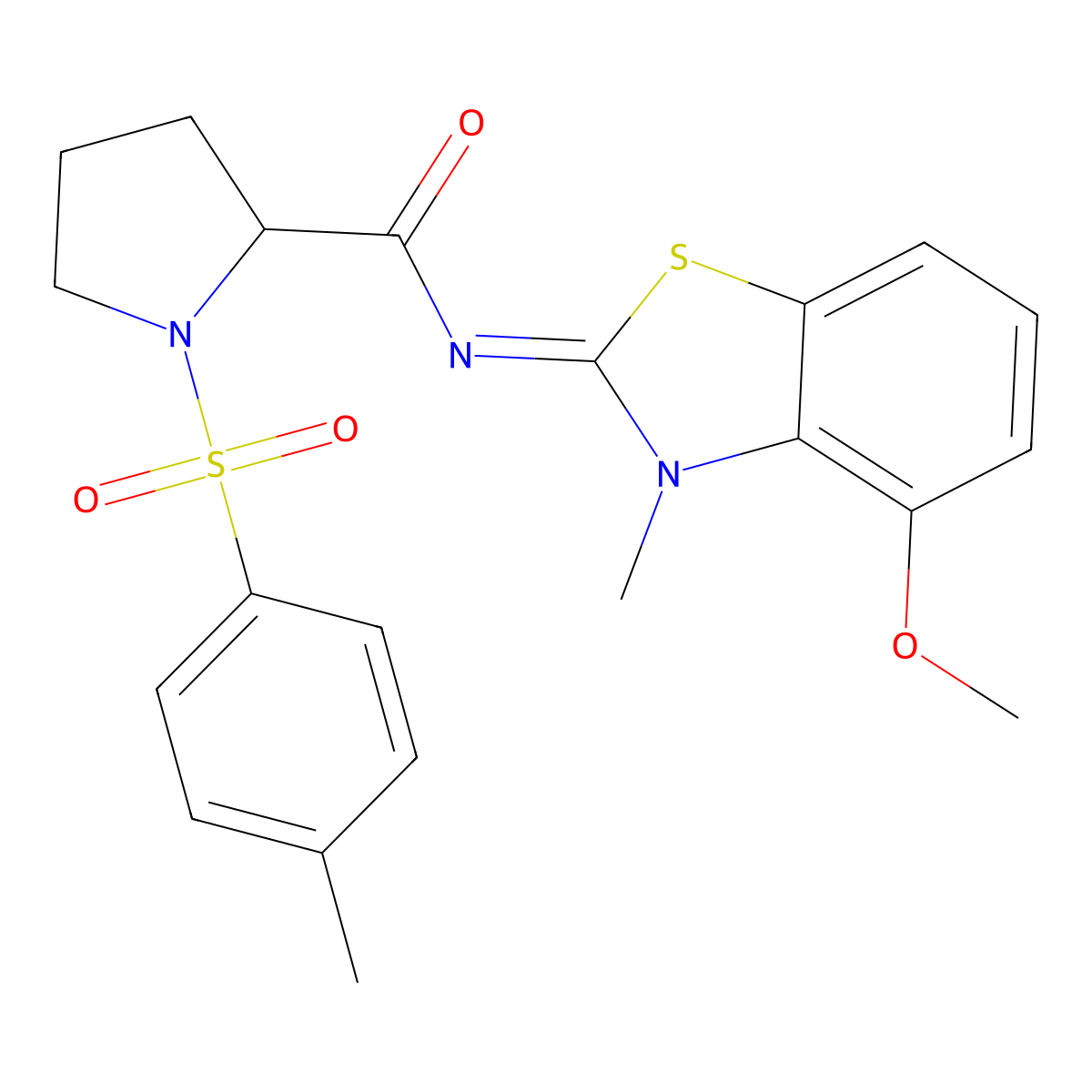 (E)-N-(4-methoxy-3-methylbenzo[d]thiazol-2(3H)-ylidene)-1-tosylpyrrolidine-2-carboxamide molecular structure, CAS 1049931-43-2