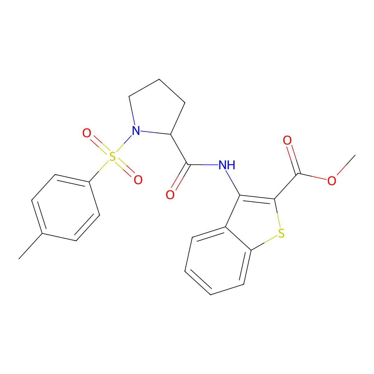 Methyl 3-(1-tosylpyrrolidine-2-carboxamido)benzo[b]thiophene-2-carboxylate molecular structure, CAS 1049932-65-1