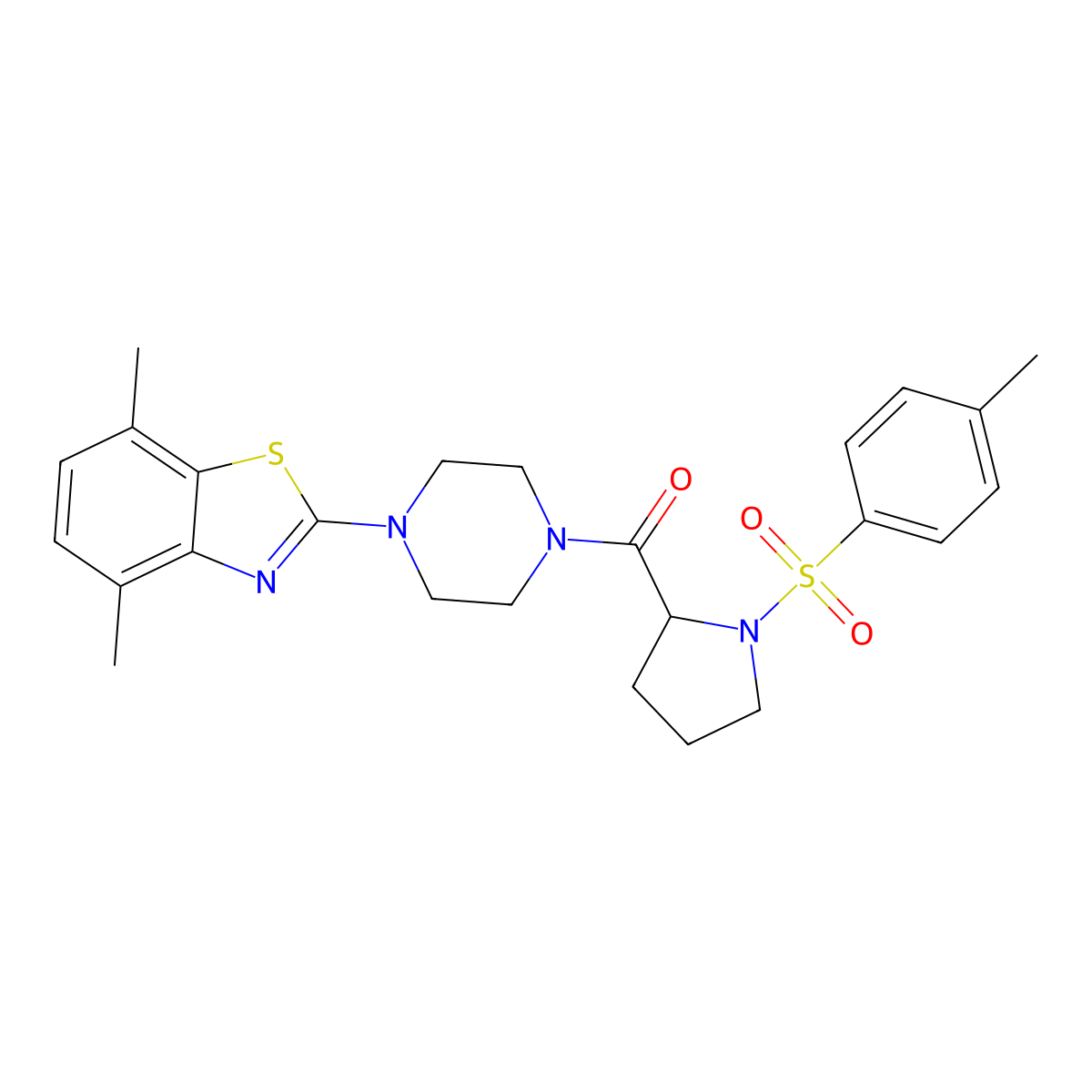 (4-(4,7-Dimethylbenzo[d]thiazol-2-yl)piperazin-1-yl)(1-tosylpyrrolidin-2-yl)methanone molecular structure, CAS 1049941-70-9