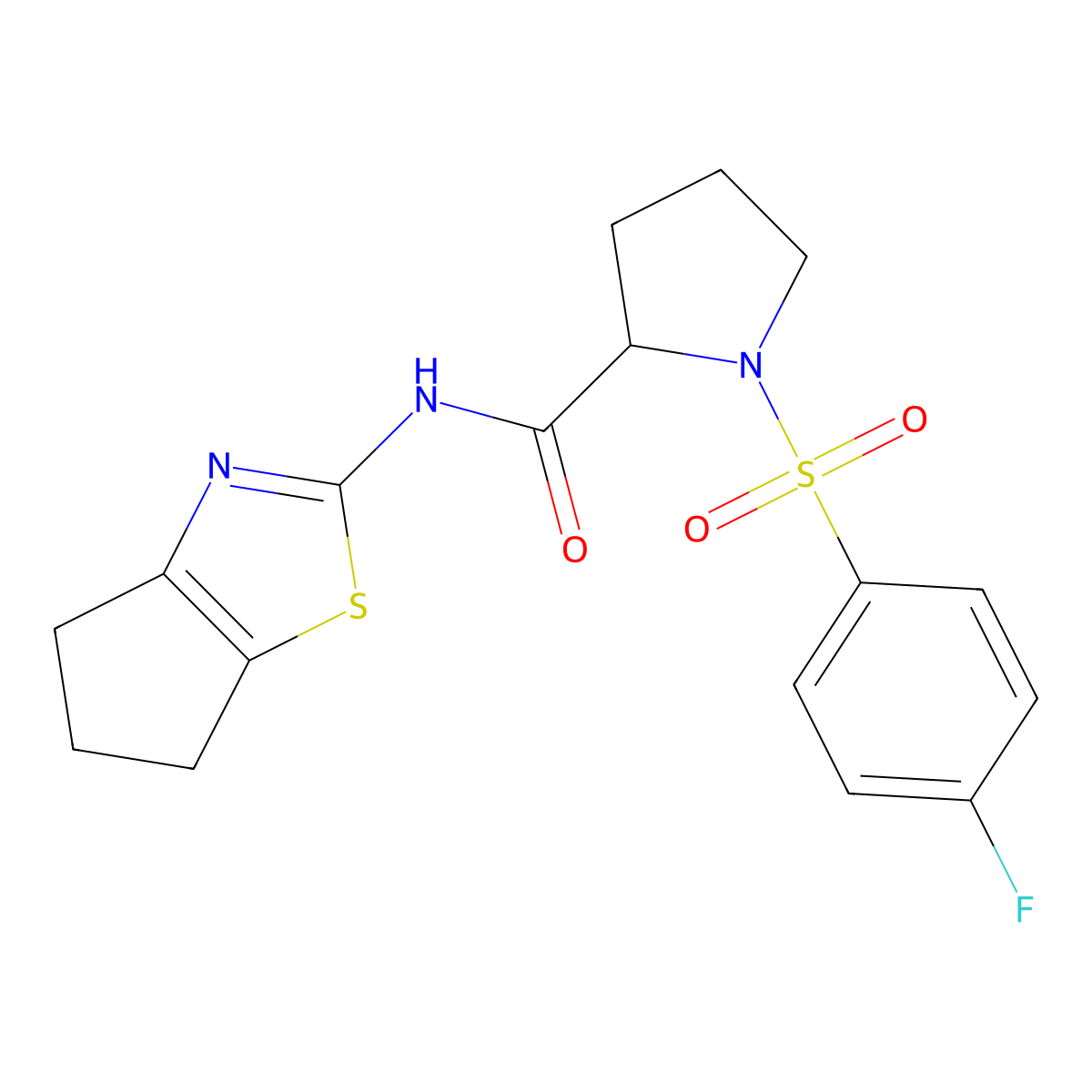 N-(5,6-dihydro-4H-cyclopenta[d]thiazol-2-yl)-1-((4-fluorophenyl)sulfonyl)pyrrolidine-2-carboxamide molecular structure, CAS 1049946-20-4