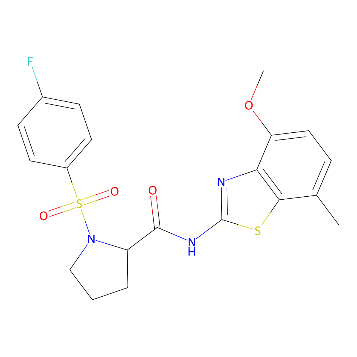 1-((4-fluorophenyl)sulfonyl)-N-(4-methoxy-7-methylbenzo[d]thiazol-2-yl)pyrrolidine-2-carboxamide molecular structure, CAS 1049948-11-9